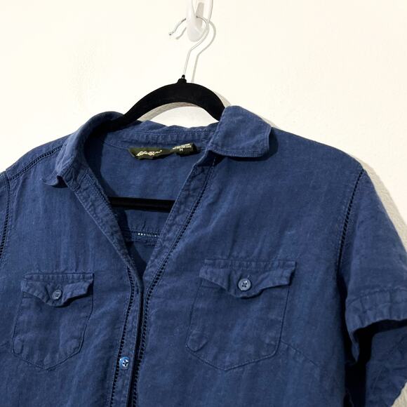 Eddie Bauer Button Up Linen Shirt Womens M Casual Coastal Beachy Casual - Picture 3 of 6